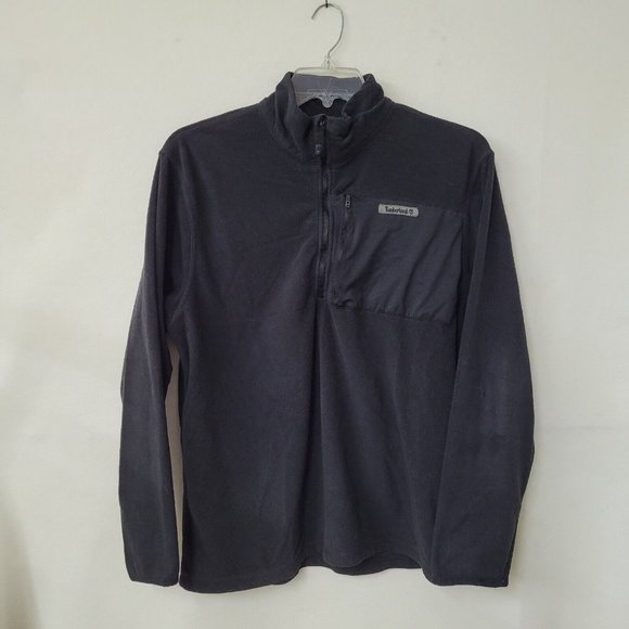 Timberland Fleece Pullover Mens XL 1/4 Zip Long‎ Sleeve Mockneck Black Pocket - Picture 1 of 12